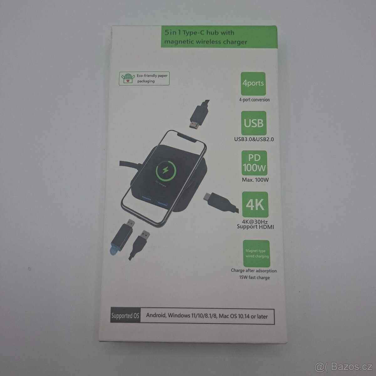 USB C dokovací stanice s bezdrátovým nabíjením. (nepoužité)