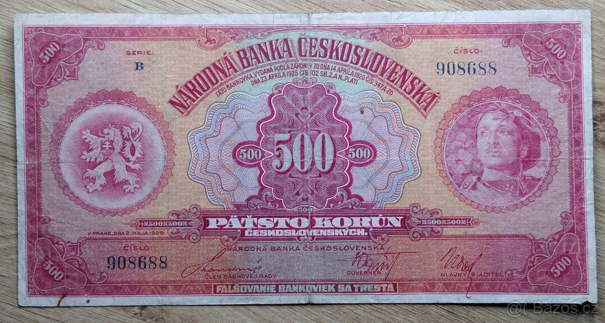 Československo 500 kčs 1929 série B