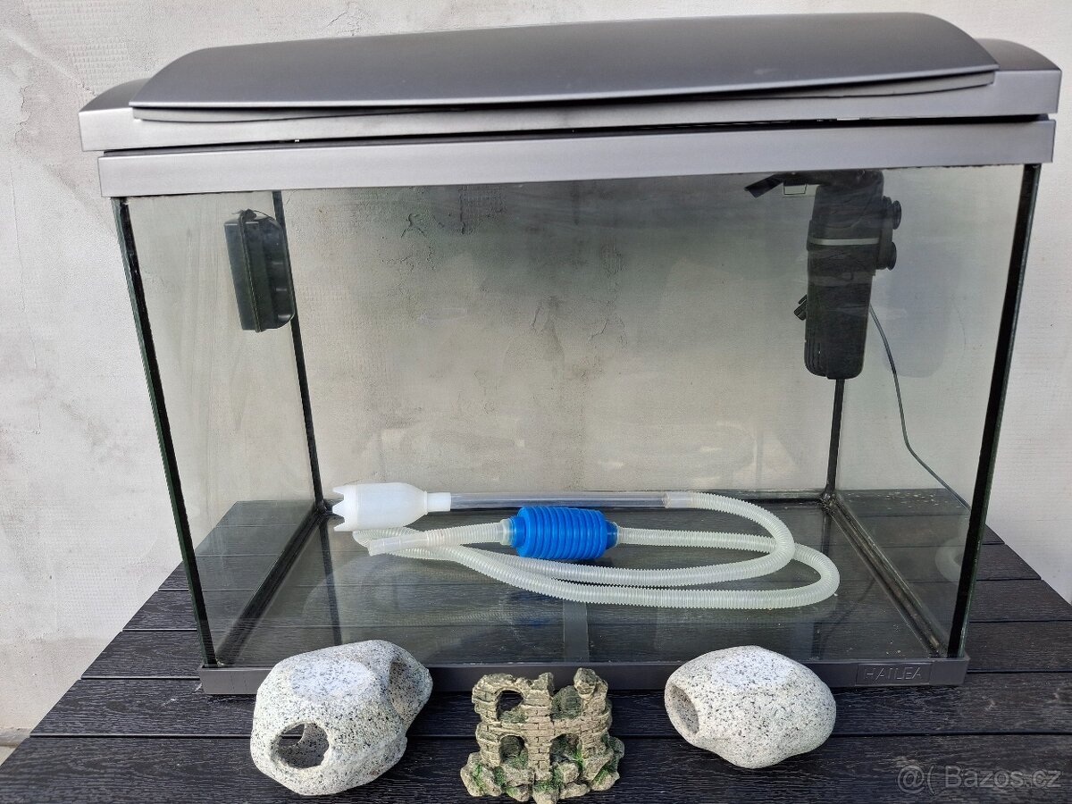 Akvárium 60 l+ filtrace, světlo, dekorace-komplet