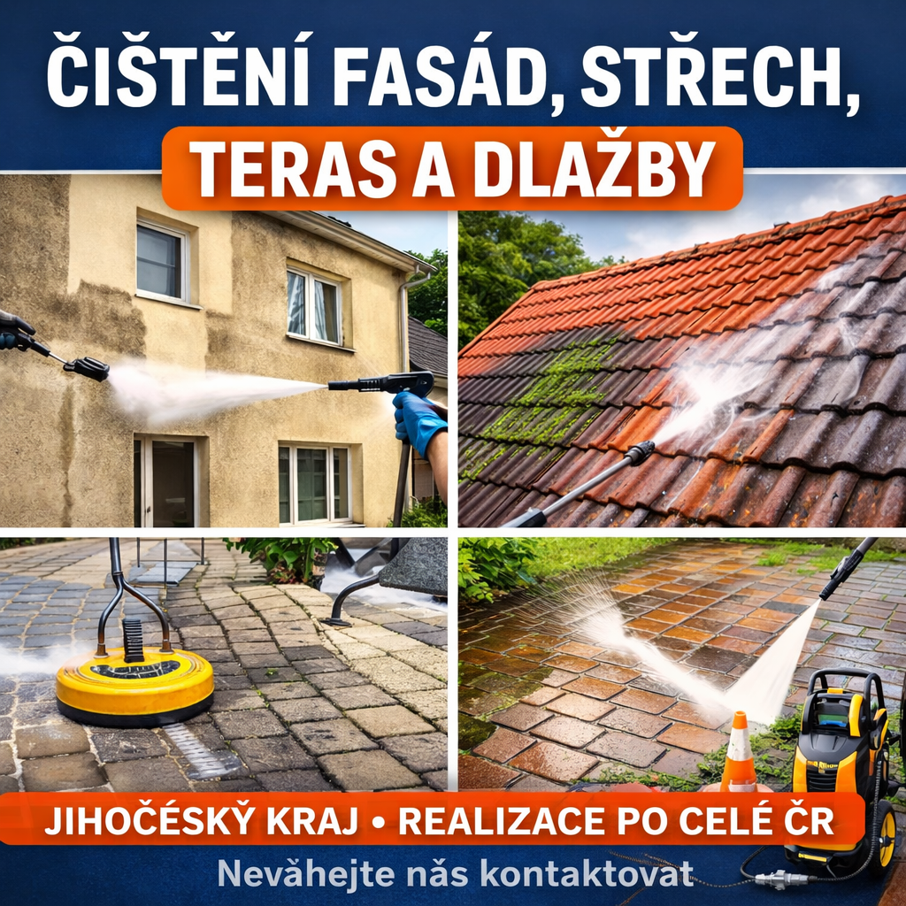 ČIŠTĚNÍ FASÁD, STŘECH, TERAS A DLAŽBY