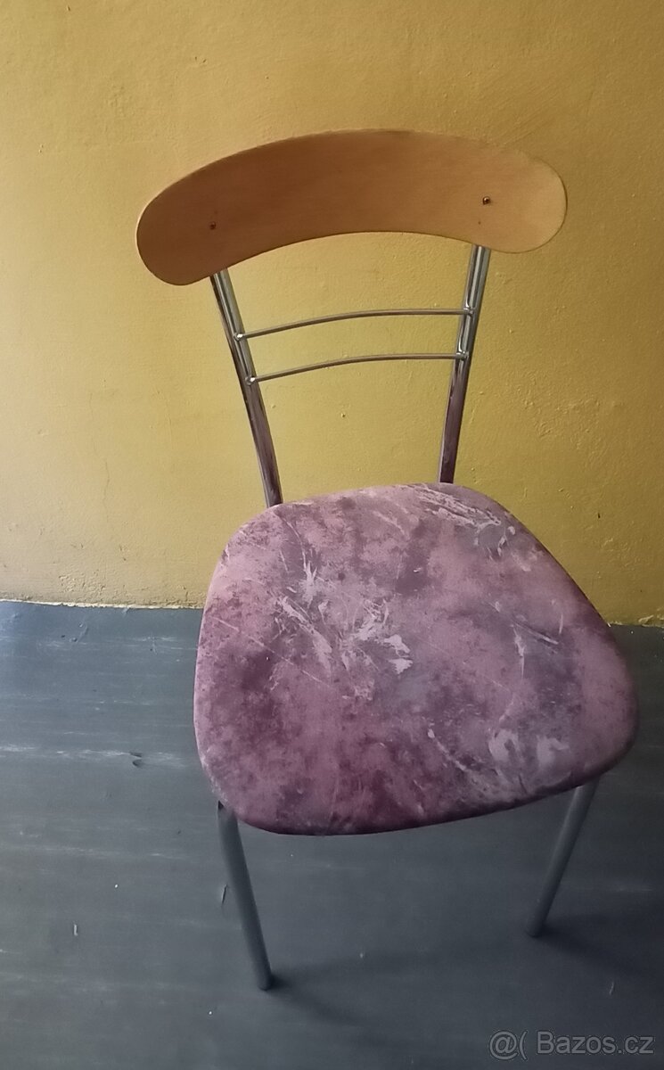 Židle kov, dřevo , semiš
