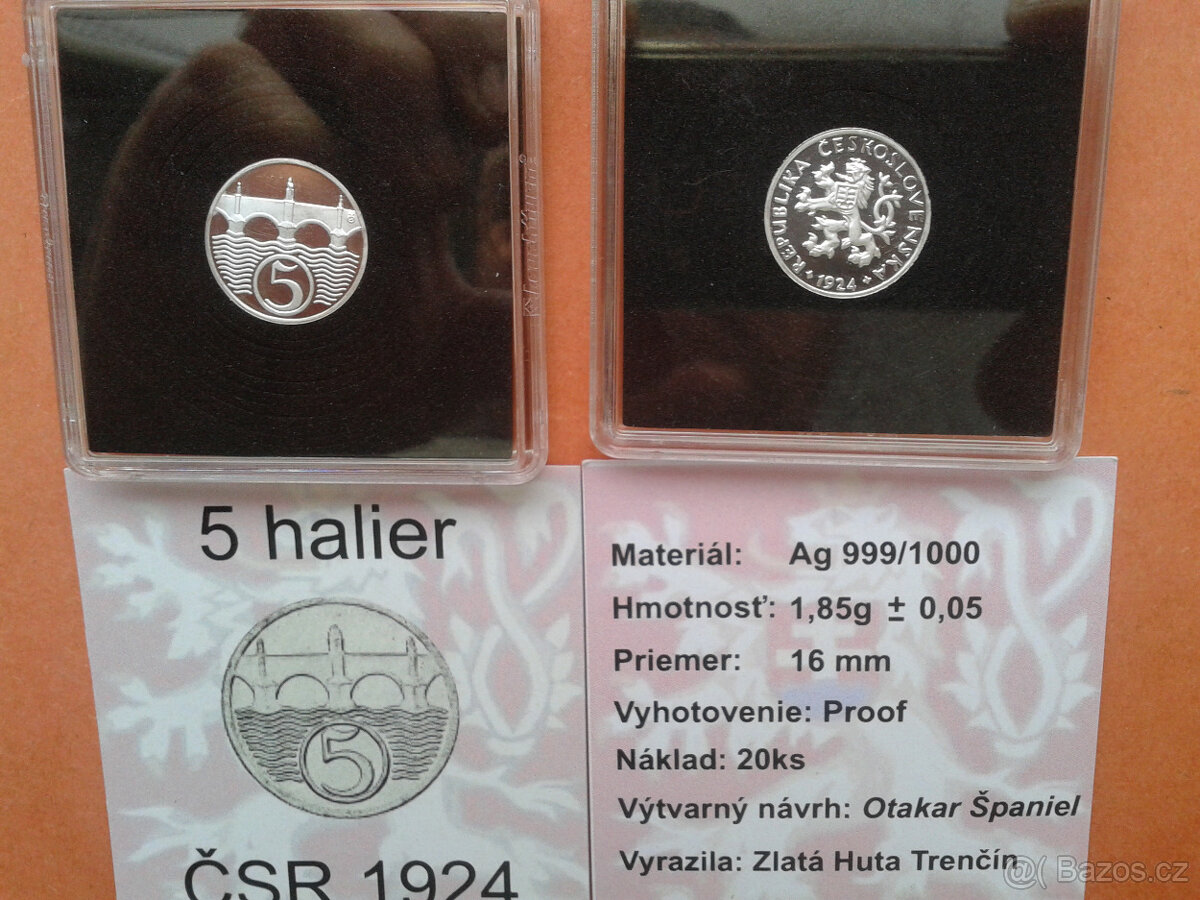 stříbrný 5 haléř 1924