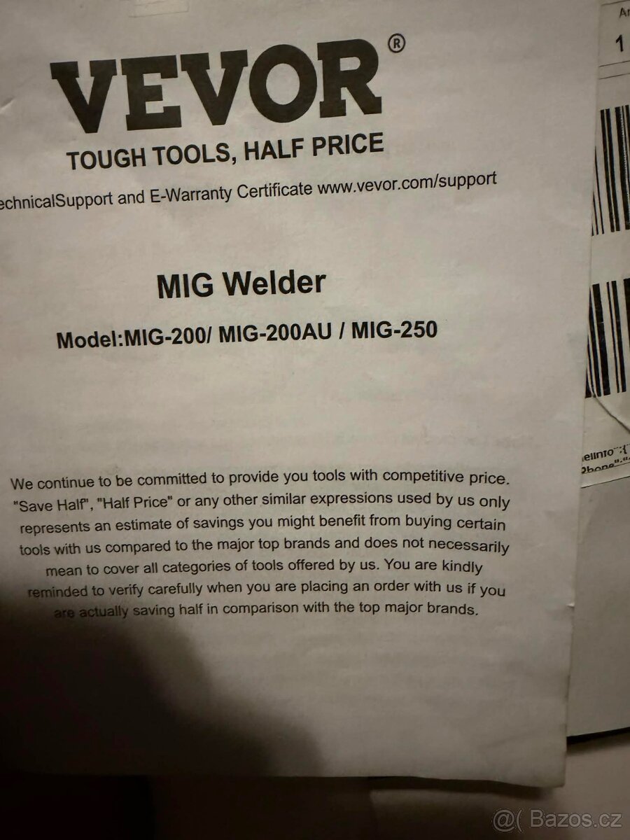 svářečka VEVOR MIG-200 / MIG-250