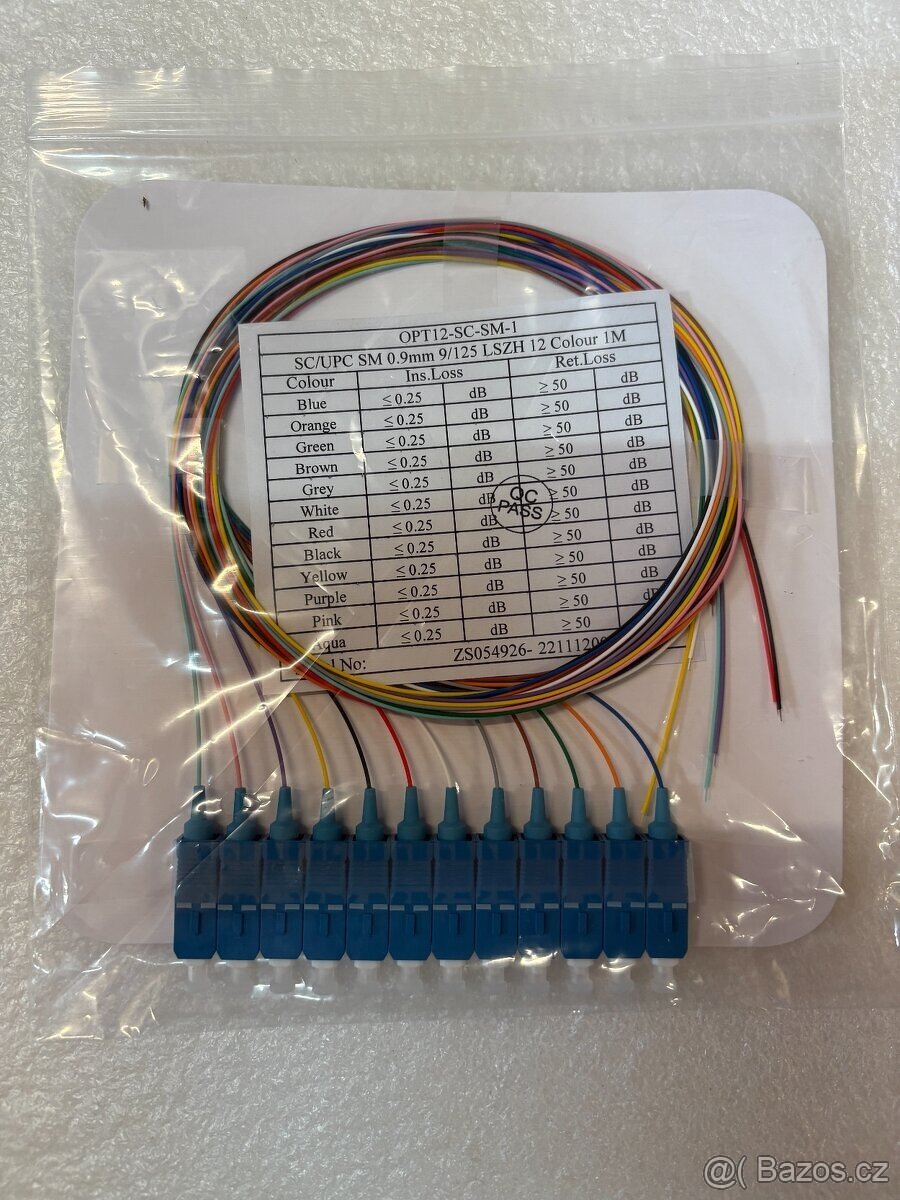 Sada optických pigtailů 12ks SC/PC, 9um SM