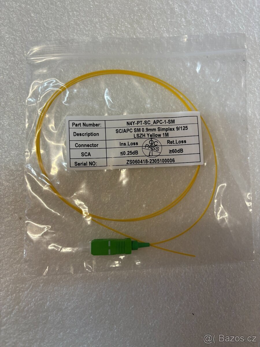 Optický Pigtail SC/APC, 9um SM, vlákno G657A1, délka 1m