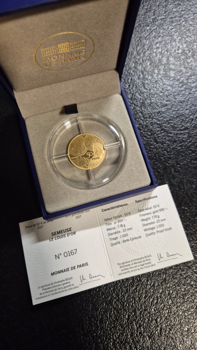 Zlato - mince Monnaie de Paris – 50 € 2017 „La Semeuse – Le