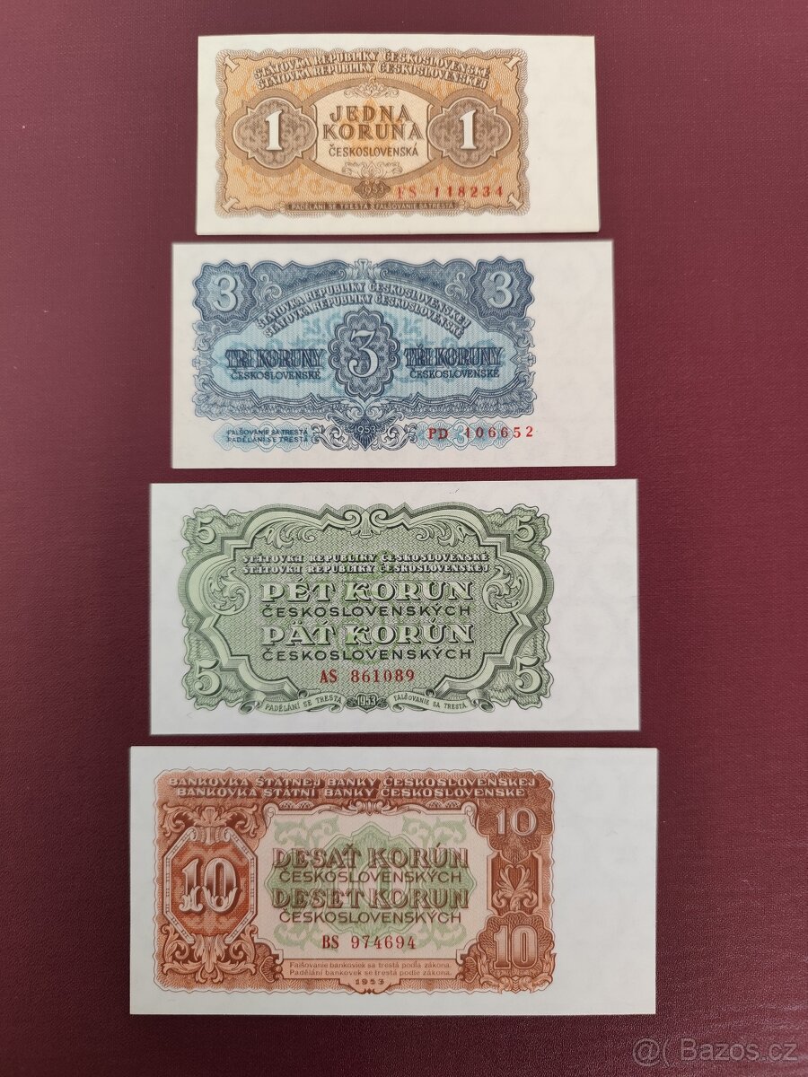 Sestava bankovek 1-100 Kčs 1953 UNC