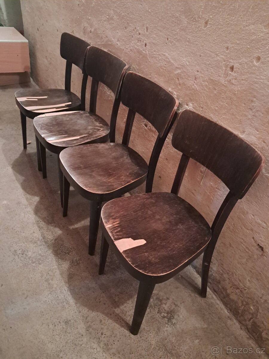 Staré dýhované židle 4ks tmavé starožitné