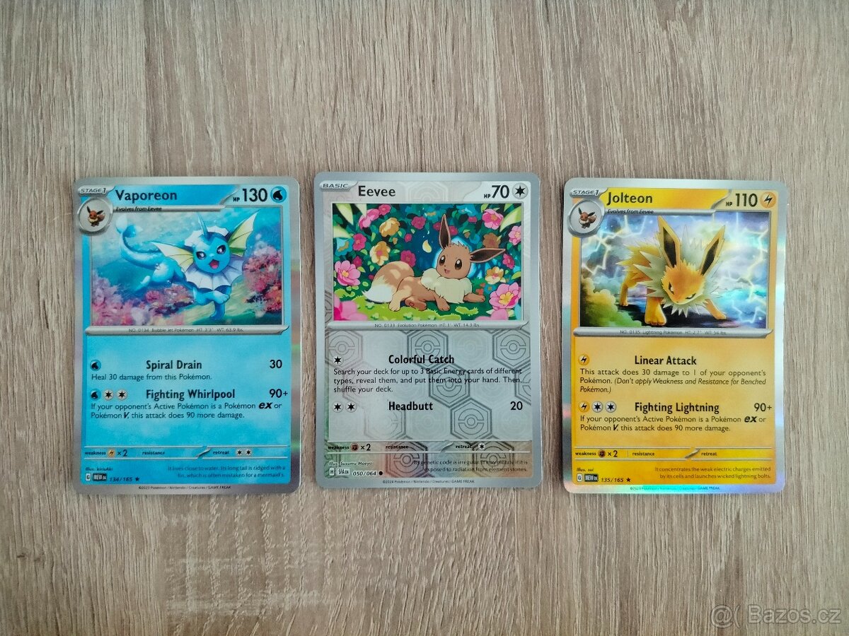 Pokémon karty - sada Eevee, Vaporeon a Jolteon
