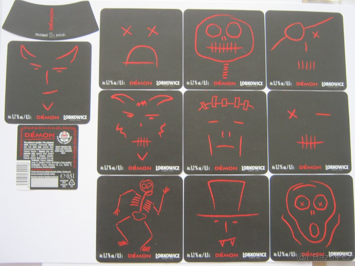 pivní etikety kompletní sada č.1 DÉMON 10ks rok 2021
