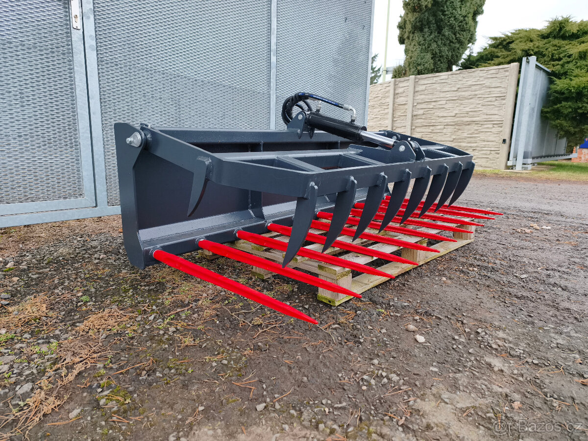 Hydraulické vidle 180 cm s přídavným drapákem – kované hroty