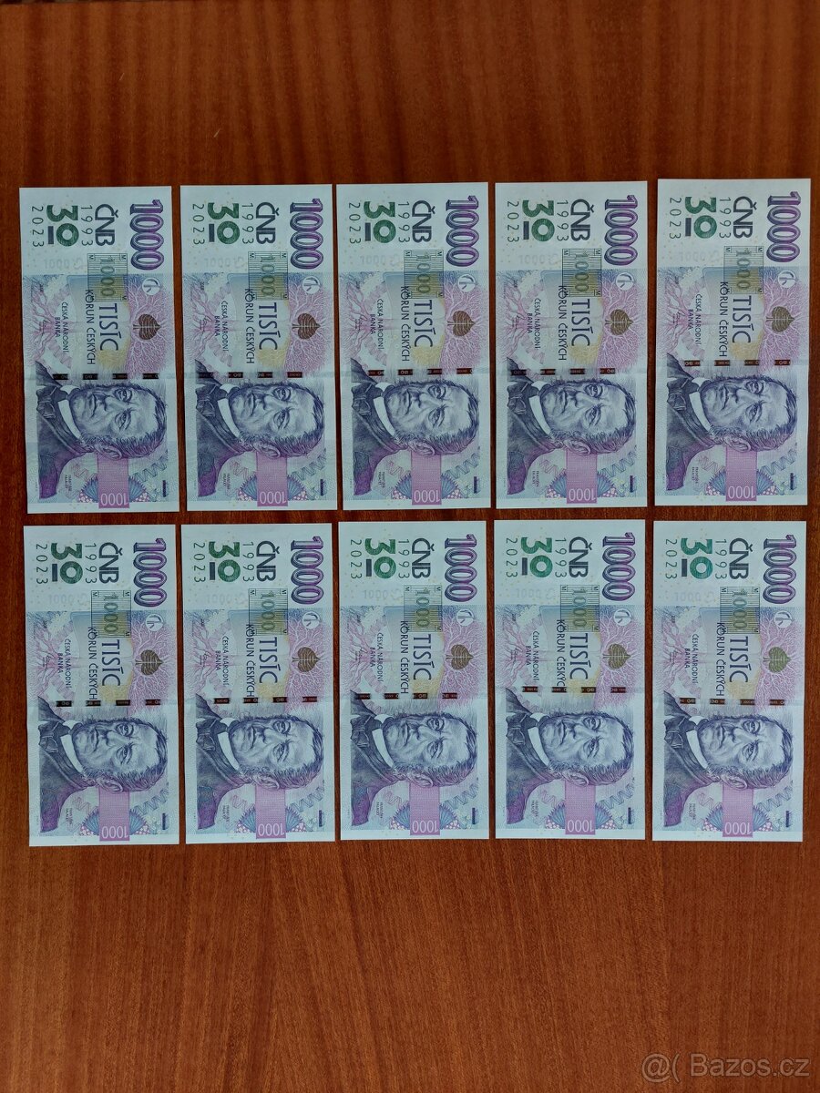 1000 Kč s přítiskem ČNB UNC R95