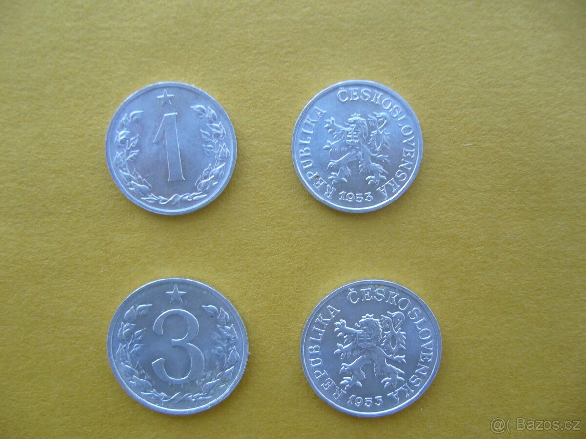 Československo 1 a 3 halier 1953