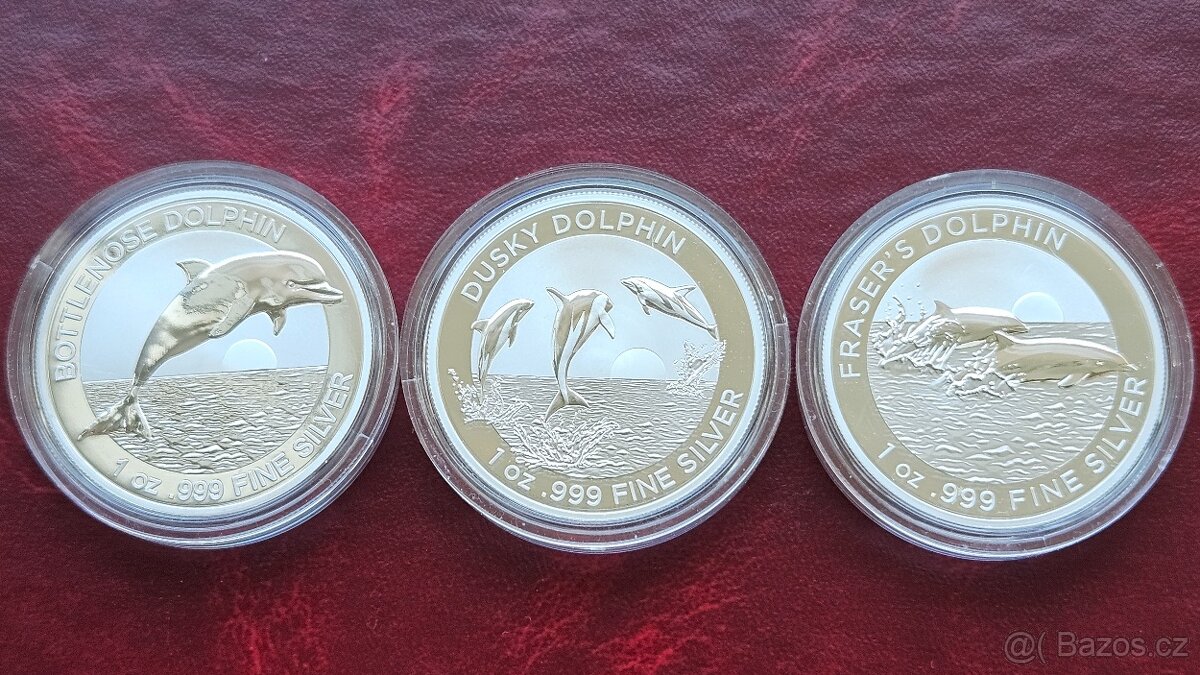 3x 1 oz stříbrná mince Delfíni RAM 2019, 2021 a 2022