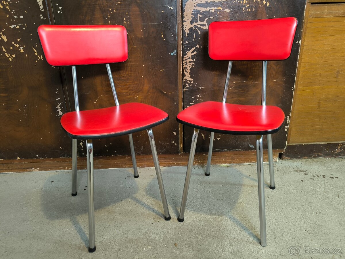 Retro koženkové chromové židle - Brusel 70. léta