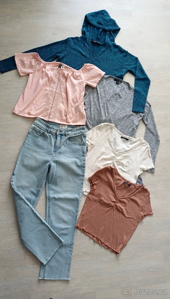 Dívčí SET: džíny, cropp top trička, mikina, kardigan vel. S