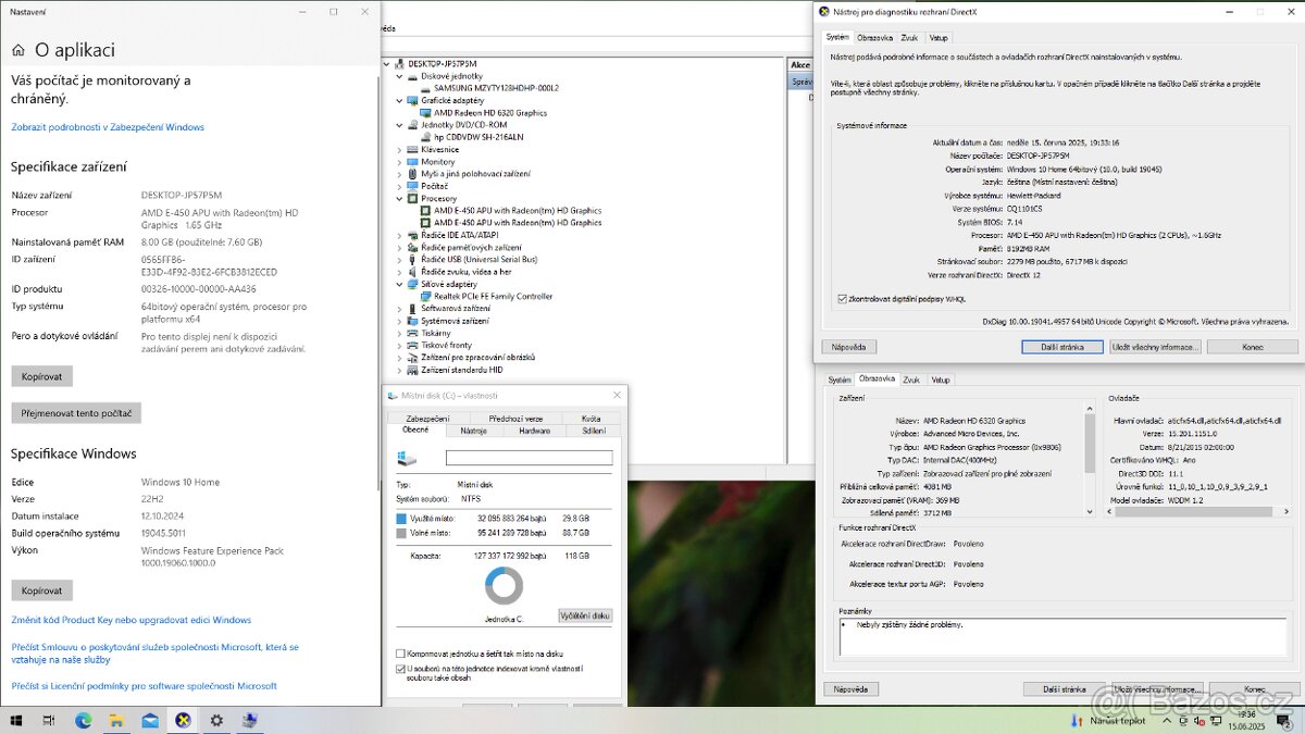 Prodám PC COMPAQ AMD E-450APU/8GB DDR3/120GBSSD