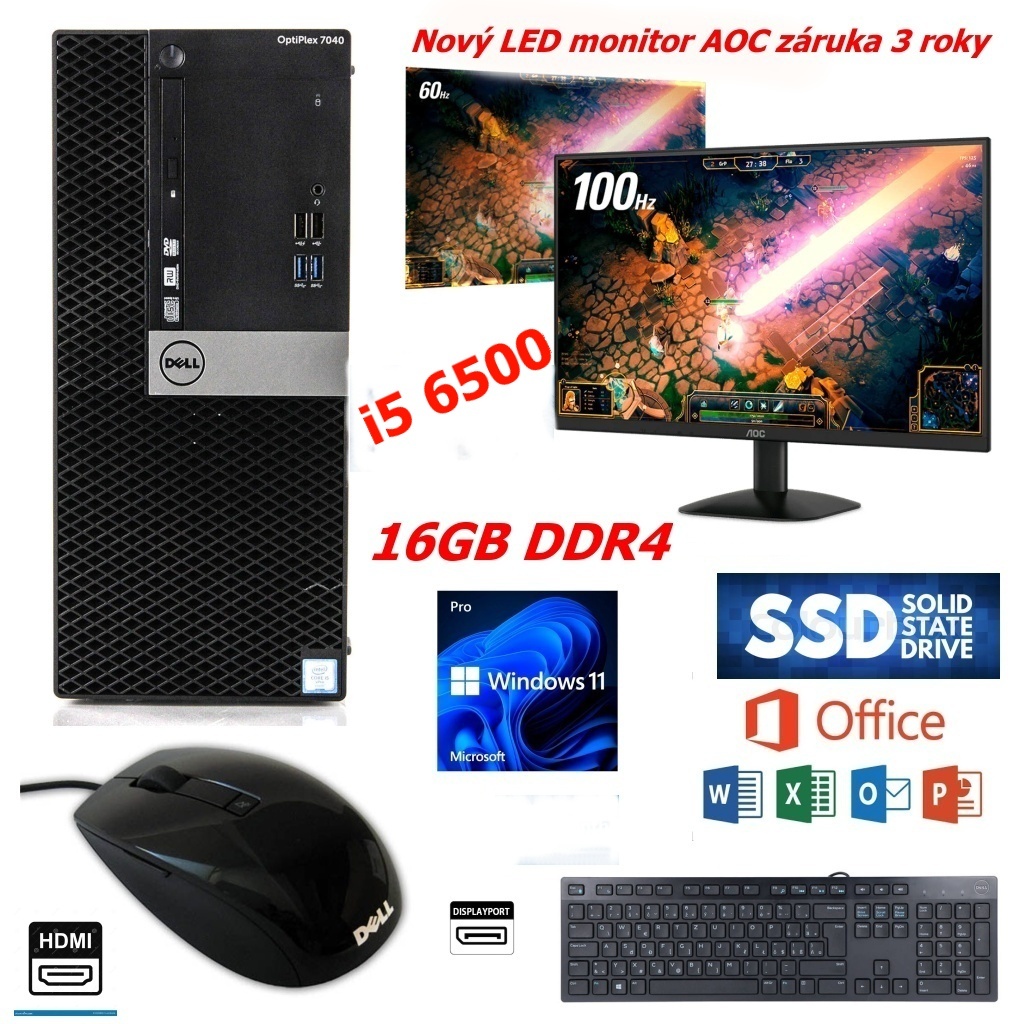 PC SET DELL,i5 6500,16GB DDR4,SSD,AOC 24´nový,WIN 11,zár