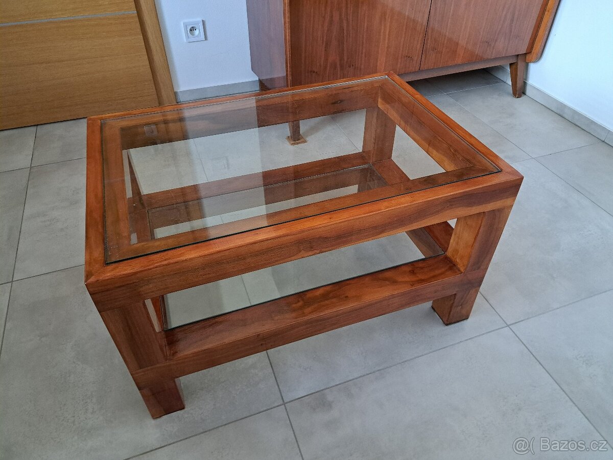 Konferenční stolek masiv sklo
