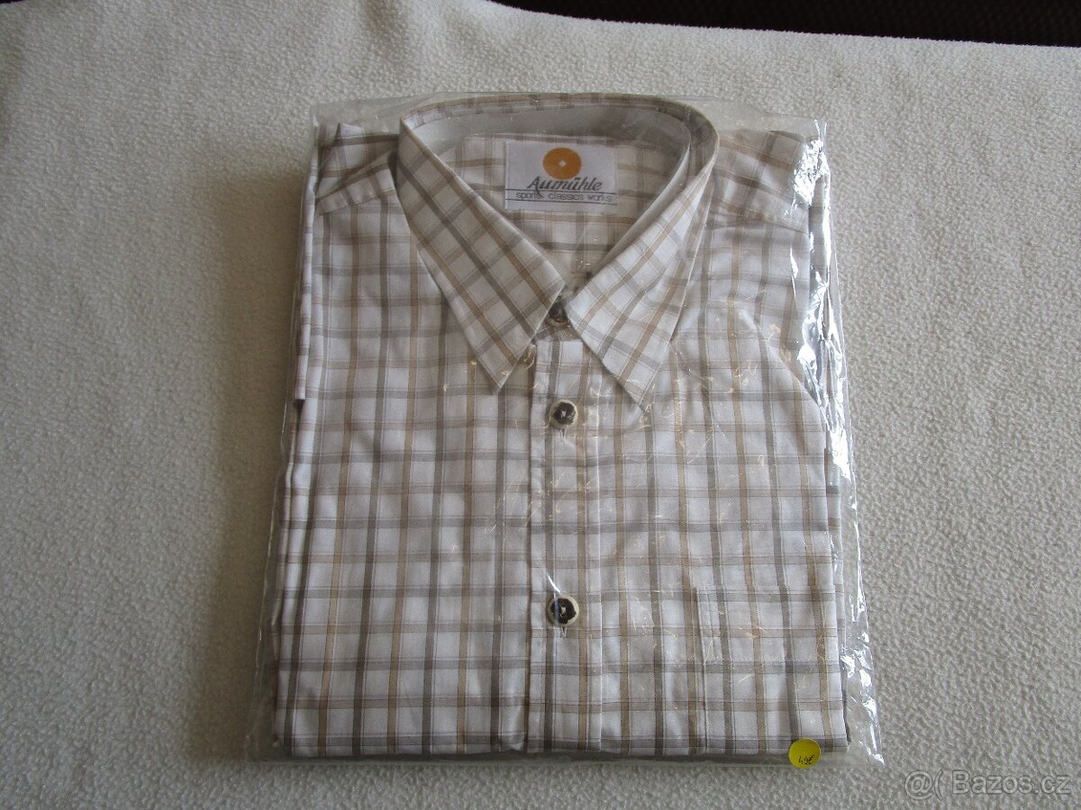 Nová, v orig. balení, pěkná kvalitní bavl. košile, bílohnědá