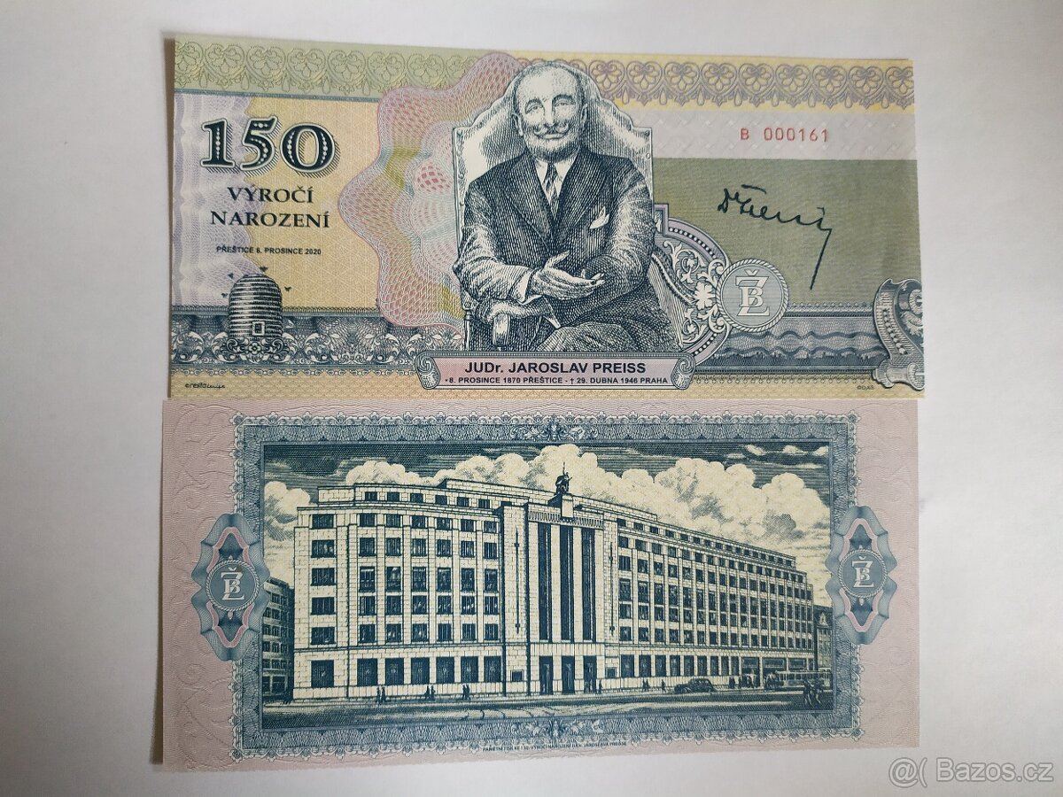 Sběratelská bankovka - Jaroslav Preiss - 150 let