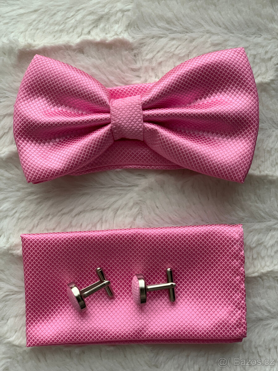 Pánský set motýlek+kapesníček, růžový