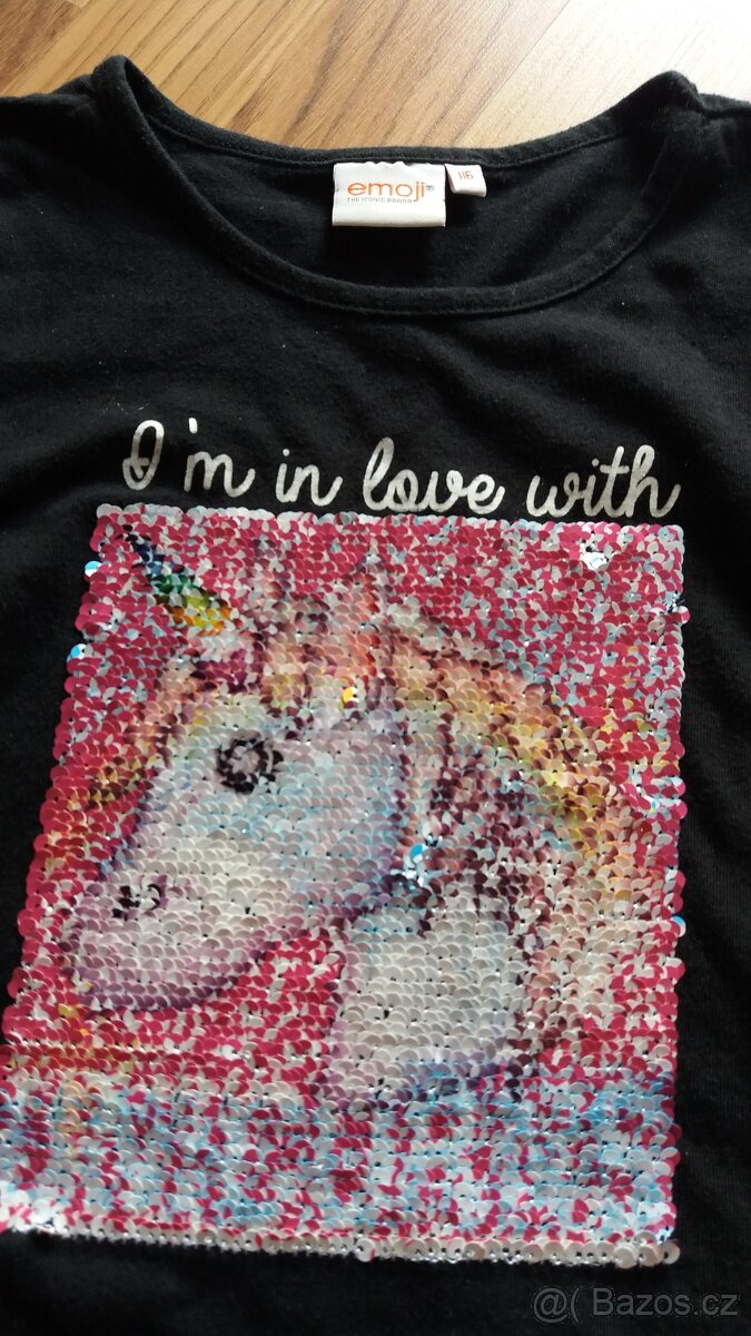 Tričko/ triko Emoji Jednorožec flitry v.116 +dárek