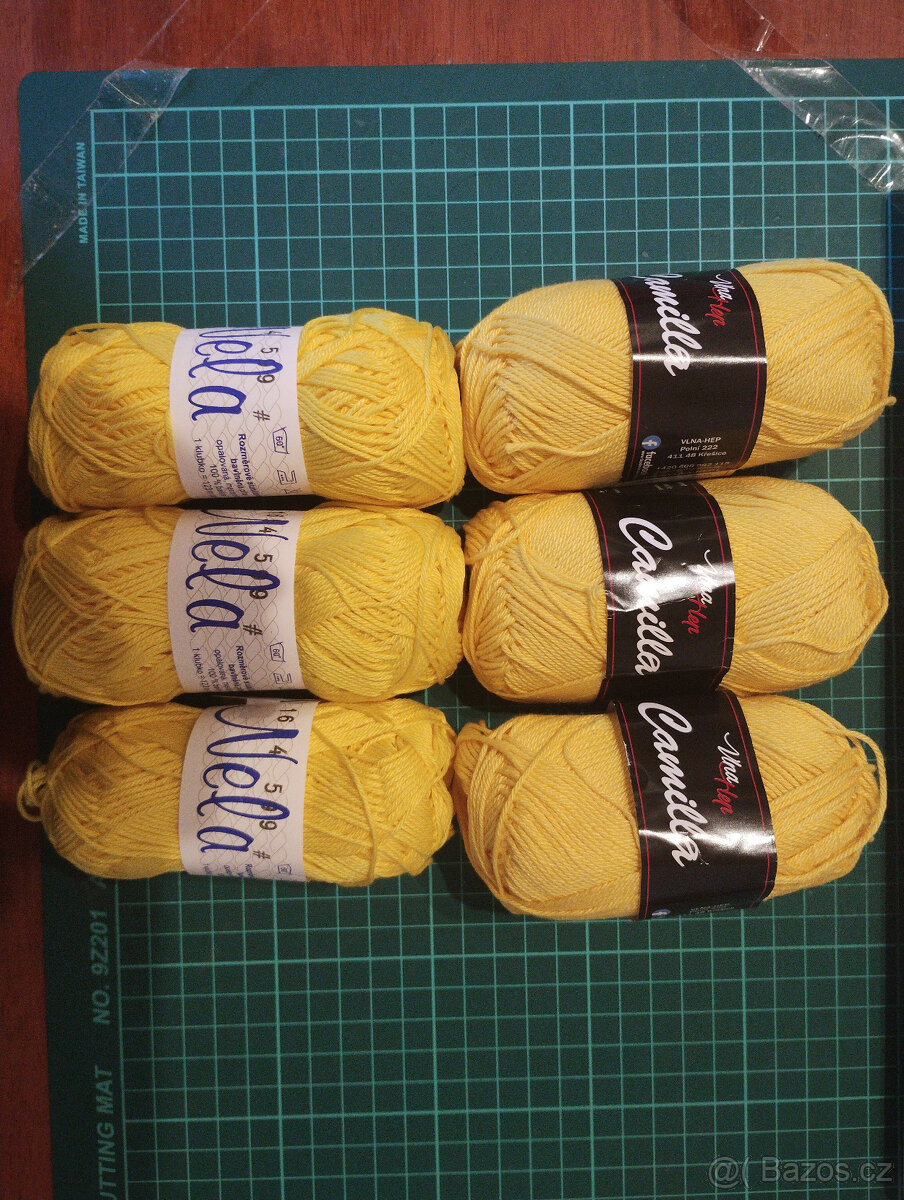 Žlutá bavlněná pletací příze 6 ks