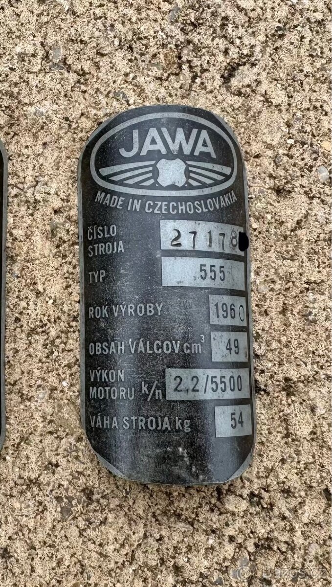 Jawa 50 555 pionýr - výrobní štítek