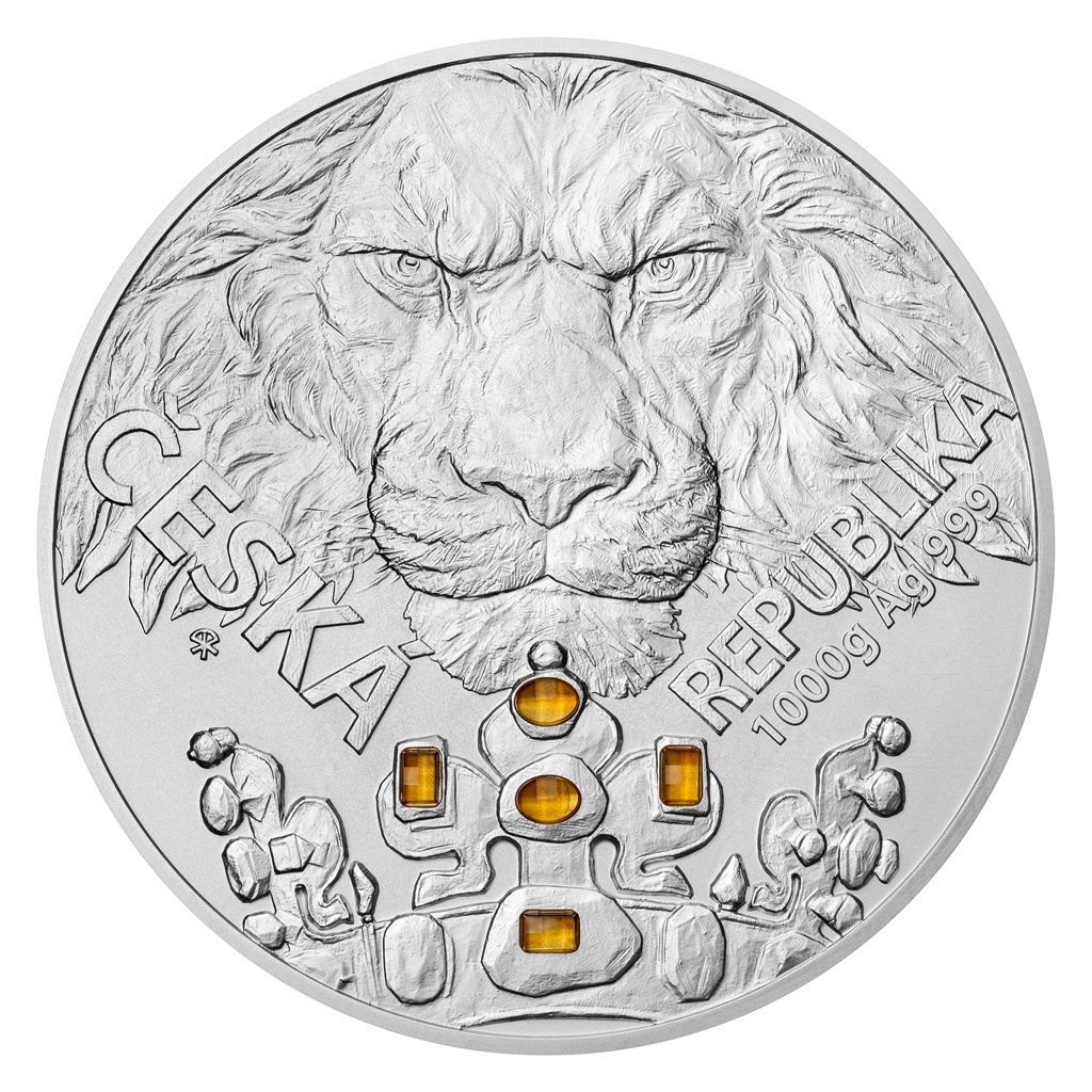 STŘÍBRNÁ KILOGRAMOVÁ MINCE S CITRÍNY
