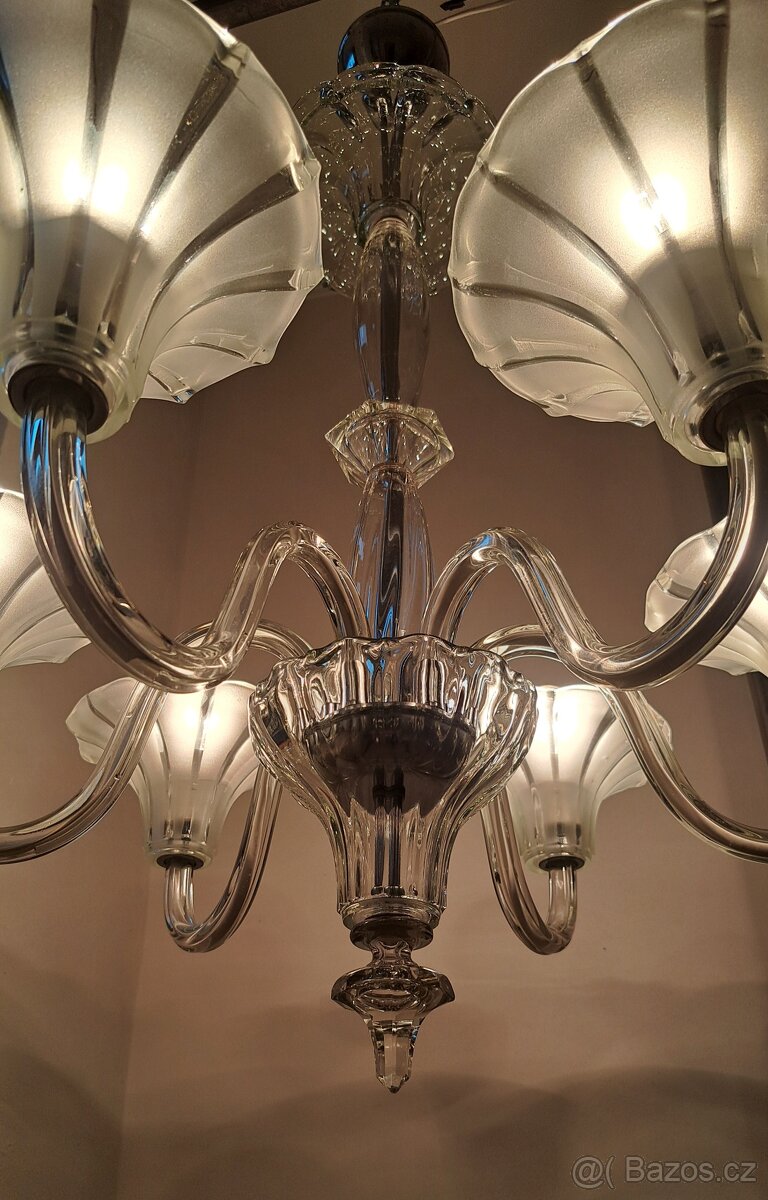 Art deco, starožitný celoskleněný lustr