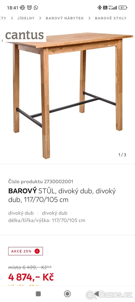 Barový stůl CANTUS + 4 Barové židle