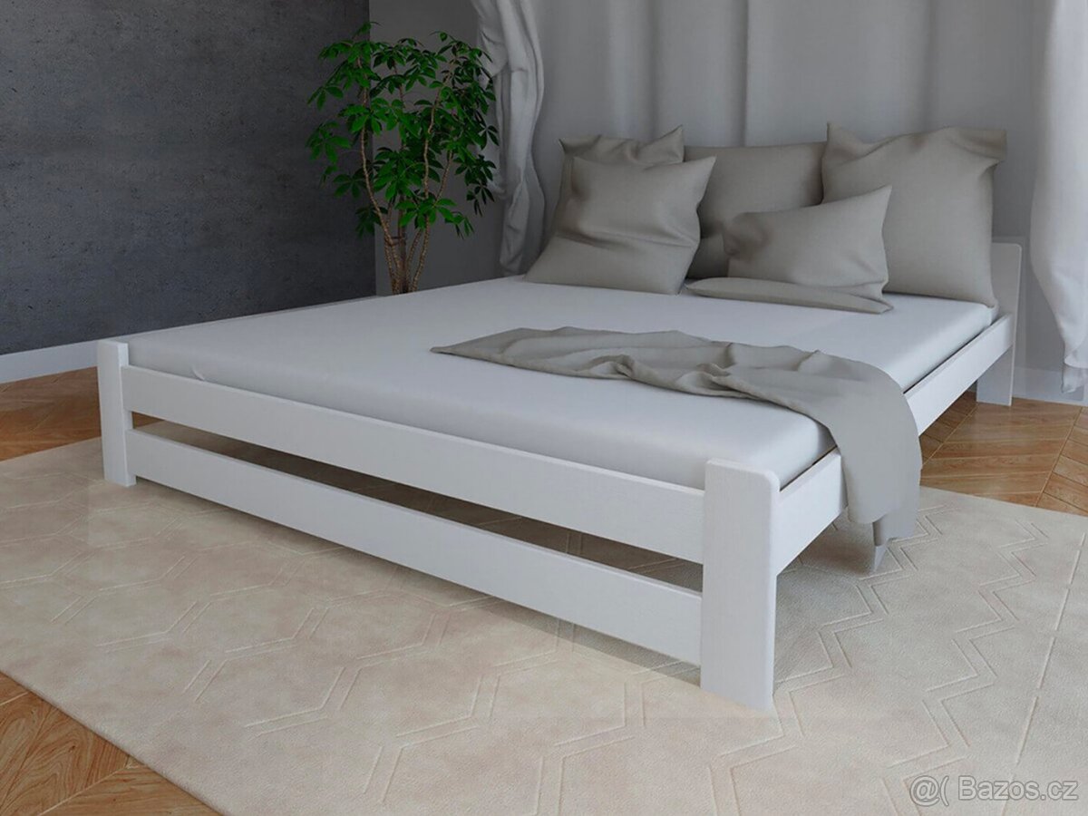 Nová postel 180x200 cm borovice bílá s roštem