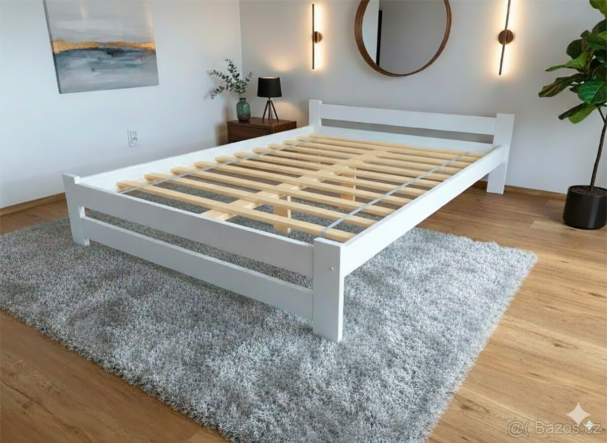 Nová postel BOROVICE 140x200 + rošt bíla -