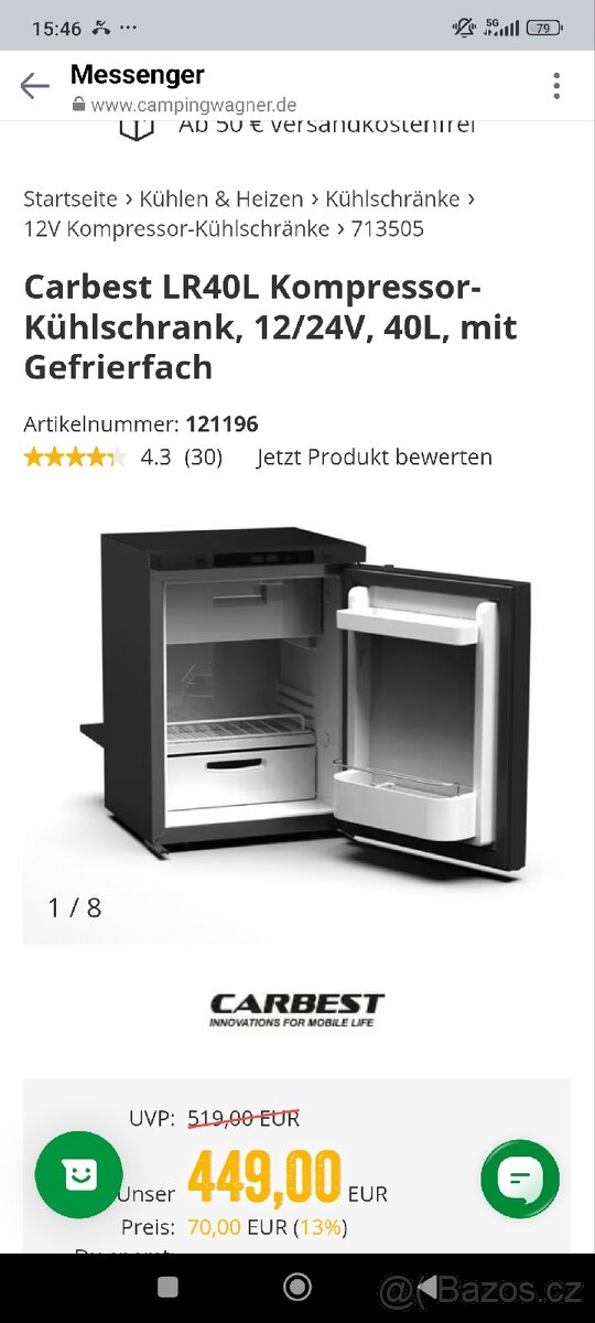 Prodám ledničku 12V 40 l Carbest