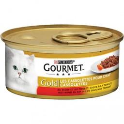 Gourmet Gold Cassolettes met rund, kip, tomaat in saus kattenvoer 1 tray (24 x 85 gr)