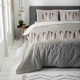 Dekbedovertrek Endless Feathers - Tweepersoons (200x220 cm) - Beige Microvezel Katoen - Dessin: Veren - Luna - Dekbed-Discounter.nl