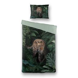 Dekbedovertrek Jungle Cheetah - Eenpersoons (140x220 cm) - Groen & Roze Microvezel Katoen - Dessin: Dieren - Luna - Dekbed-Discounter.nl