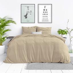 Dekbedovertrek Stone Washed - Tweepersoons (200x200 cm) - Zand Katoen - Dessin: Effen - DreamHouse Bedding - Dekbed-Discounter.nl