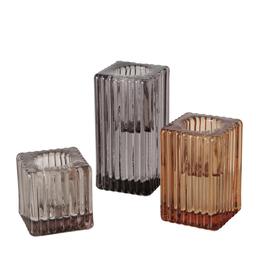 Boltze Home Kandelaar Nira Vierkant Glas 3-delig Set Vierkant 4x4x4cm/6cm/8cm