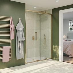 Crosswater Optix 10 schuifdeur 140x200cm 10mm veiligheidsglas met softclose messing geborsteld OXSLFC1400