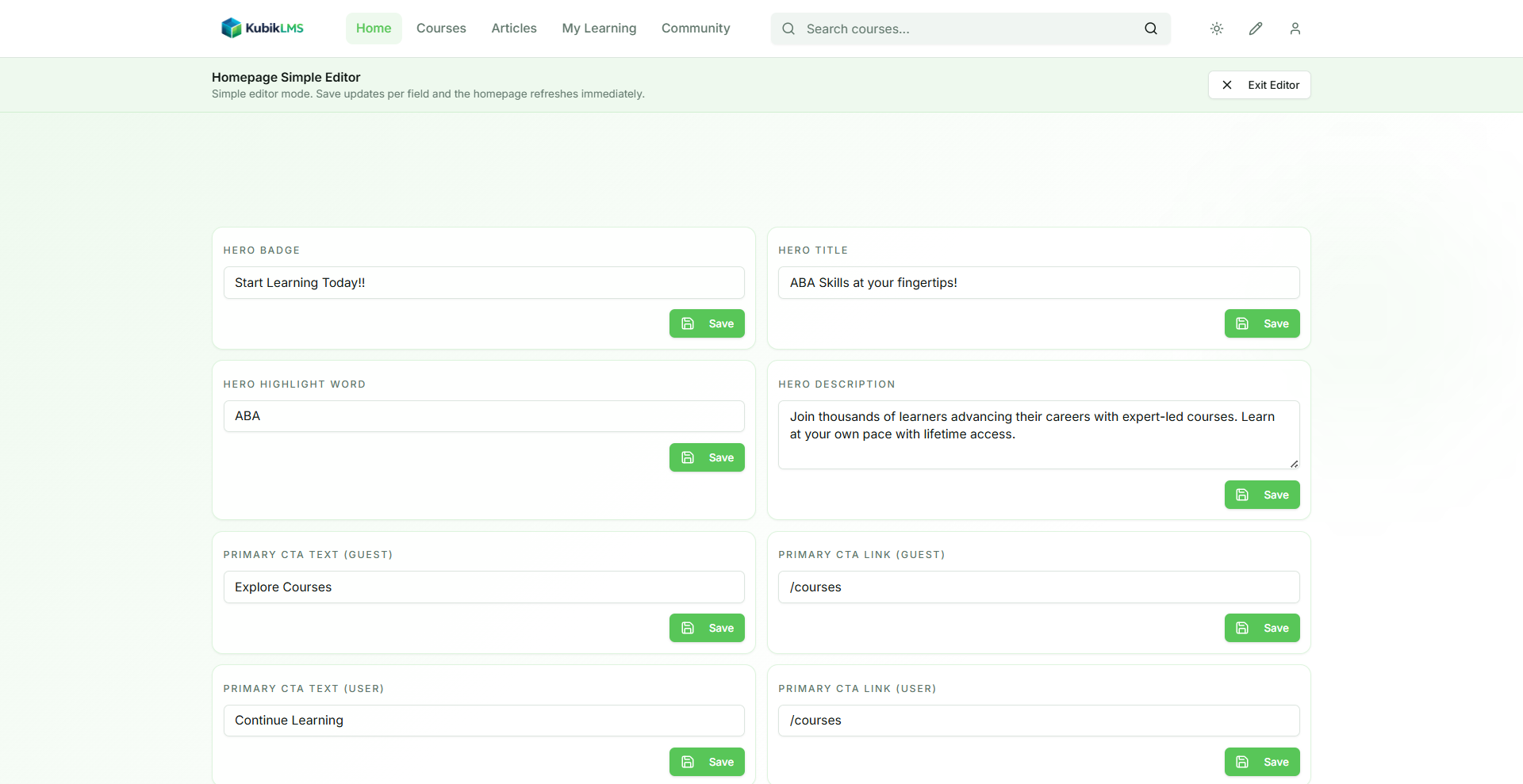 Homepage content editor