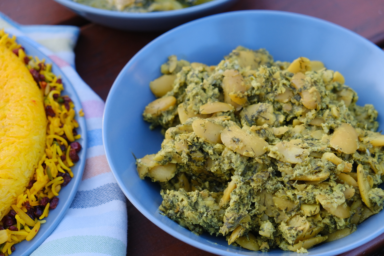 Northern Iranian baghali ghatogh with lima beans, dill, and eggs.