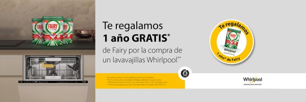 Te regalamos 1 año gratis de Fairy por la compra de un lavavajillas WHIRLPOOL