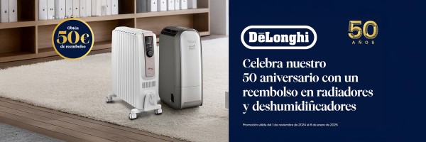 Delonghi - Celebra nuestro 50 aniversario con un reembolso en radiadores y deshumidificadores  