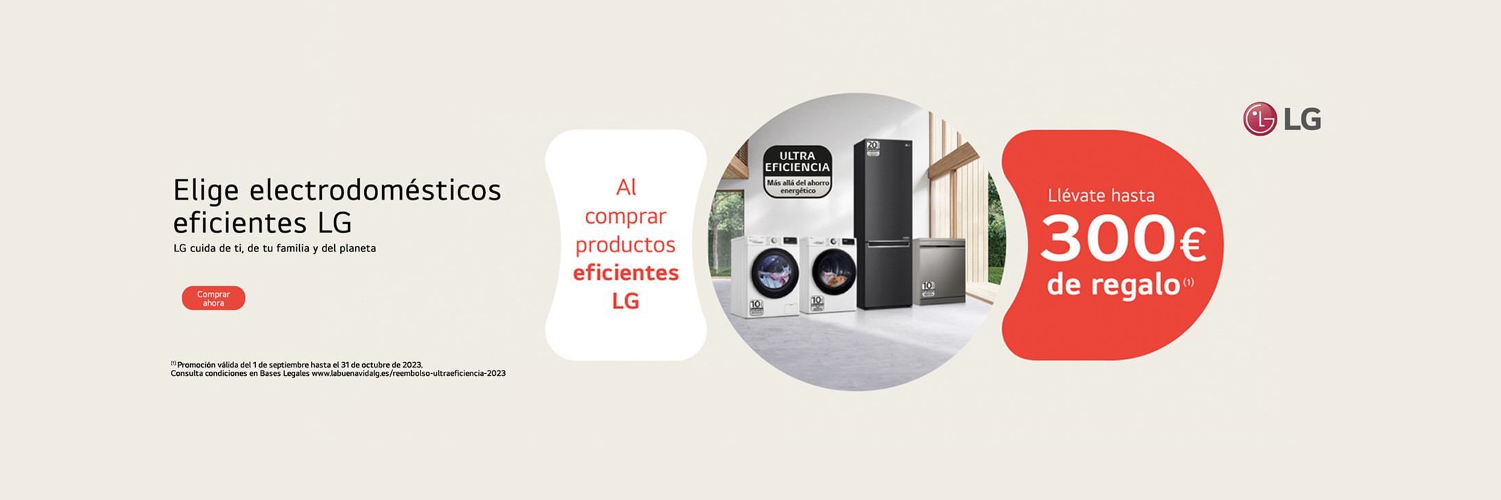 Por la compra de un producto LG (lavavajillas, lavadoras, lava secadora, frigorífico) te llevas hasta 300€ de cashback