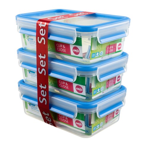 EMSA 508558 recipiente de almacenar comida Rectangular Caja 1 L Azul, Transparente 3 pieza(s)