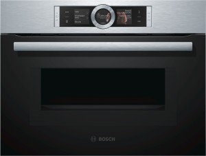 Horno compacto pirolítico multifunción con microondas Bosch Cristal negro con acero inoxidable CMG676BS1