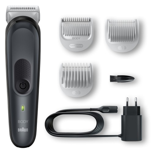 Braun Recortadora Corporal Series 3 3340, Recortadora Corporal Para Hombres, Para Pecho, Axilas, Ingles, Depilación Masculina Y Más, Incluye Peines De 1 Y 3 mm, Tecnología SkinShield,  Lavable, 80 Minutos De Autonomía Inalámbrica