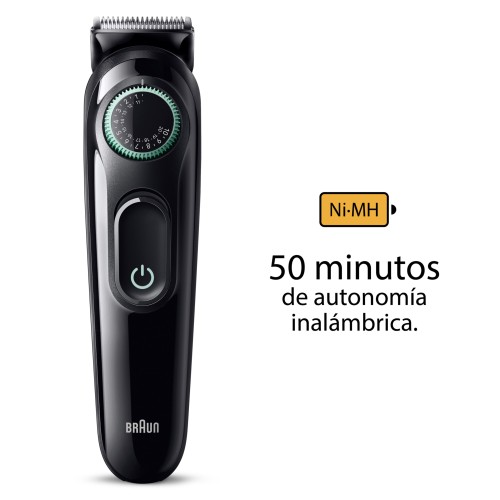 Recortadora de Barba Braun Series 3 BT3411, Eléctrica Para Hombres, Con Lámina Ultraafilada, 40 Ajustes De Longitud, Recargable, 50 Minutos De Autonomía Inalámbrica